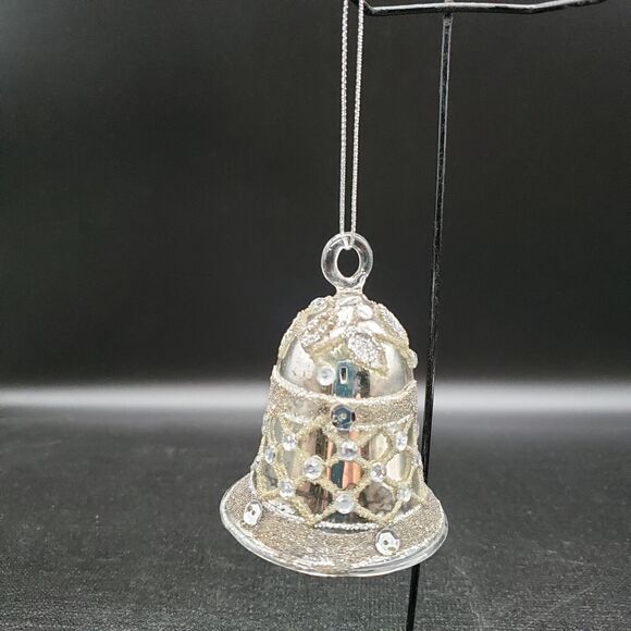 Vintage Mercury Glass Bell Ornament 3" Hand Blown Silver Sugared Design - Picture 4 of 8